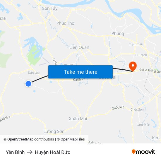 Yên Bình to Huyện Hoài Đức map