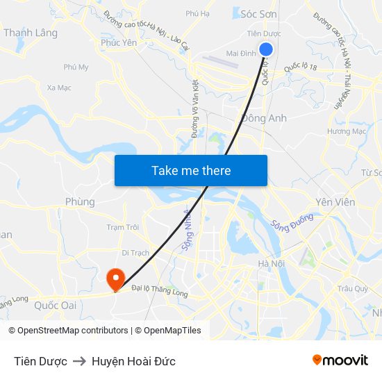 Tiên Dược to Huyện Hoài Đức map