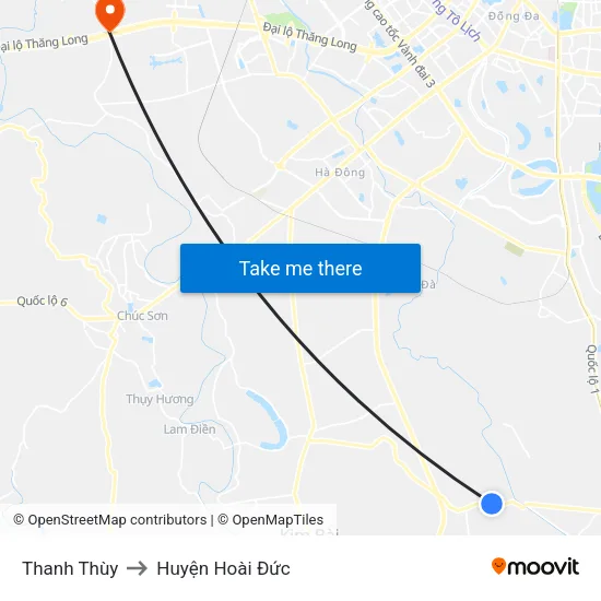 Thanh Thùy to Huyện Hoài Đức map