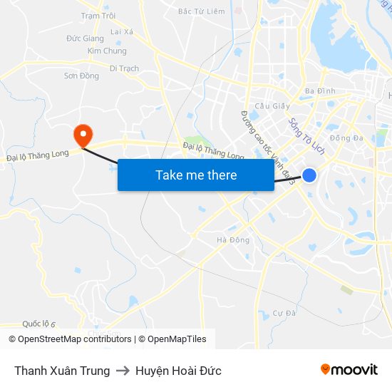 Thanh Xuân Trung to Huyện Hoài Đức map