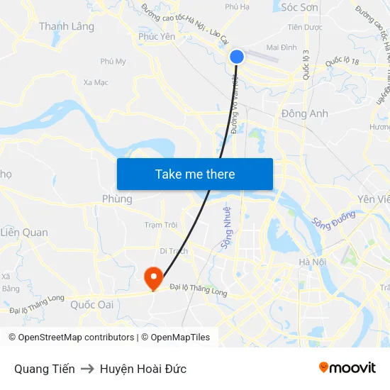Quang Tiến to Huyện Hoài Đức map