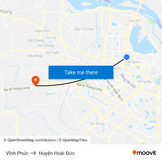 Vĩnh Phúc to Huyện Hoài Đức map