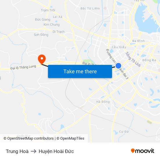 Trung Hoà to Huyện Hoài Đức map