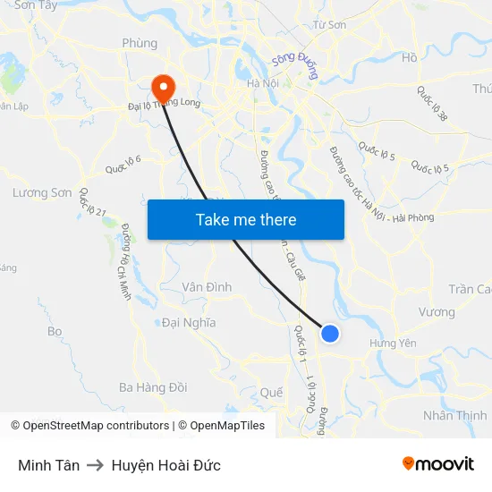 Minh Tân to Huyện Hoài Đức map