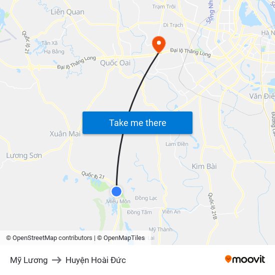 Mỹ Lương to Huyện Hoài Đức map