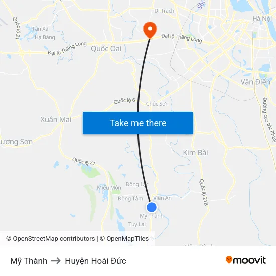 Mỹ Thành to Huyện Hoài Đức map