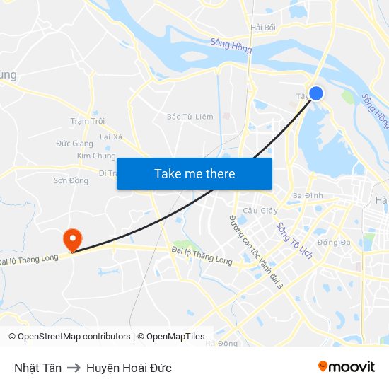 Nhật Tân to Huyện Hoài Đức map