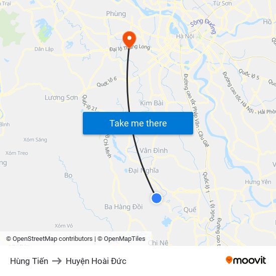 Hùng Tiến to Huyện Hoài Đức map