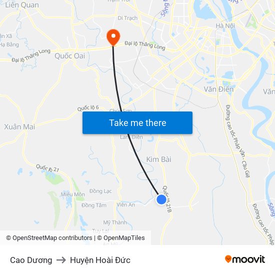 Cao Dương to Huyện Hoài Đức map