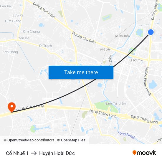 Cổ Nhuế 1 to Huyện Hoài Đức map