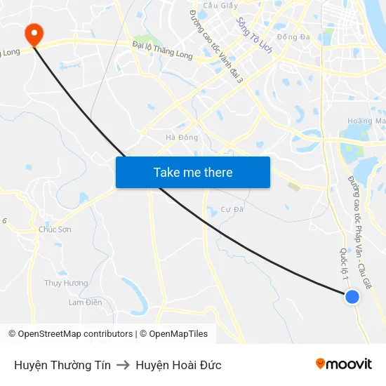 Huyện Thường Tín to Huyện Hoài Đức map