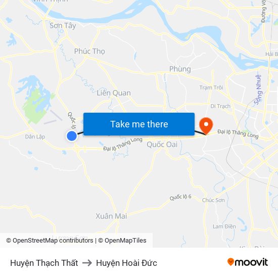 Huyện Thạch Thất to Huyện Hoài Đức map