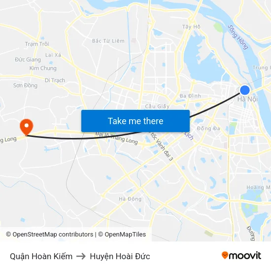 Quận Hoàn Kiếm to Huyện Hoài Đức map