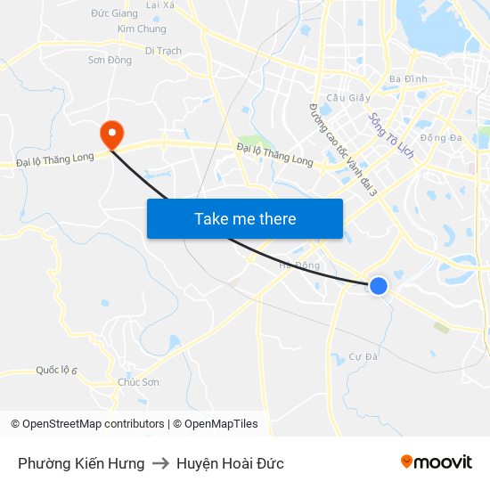 Phường Kiến Hưng to Huyện Hoài Đức map