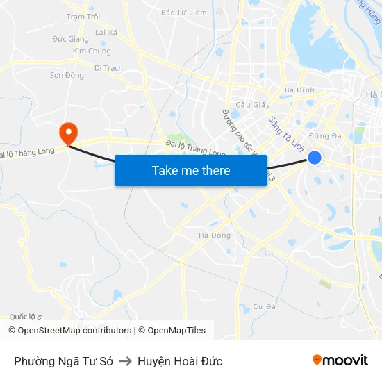 Phường Ngã Tư Sở to Huyện Hoài Đức map