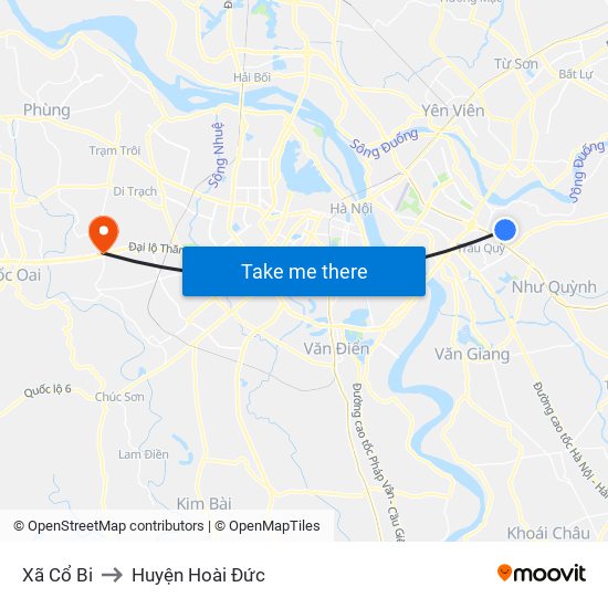 Xã Cổ Bi to Huyện Hoài Đức map