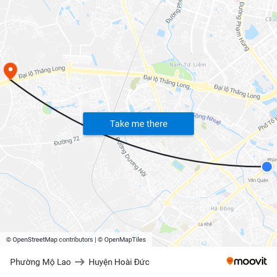 Phường Mộ Lao to Huyện Hoài Đức map