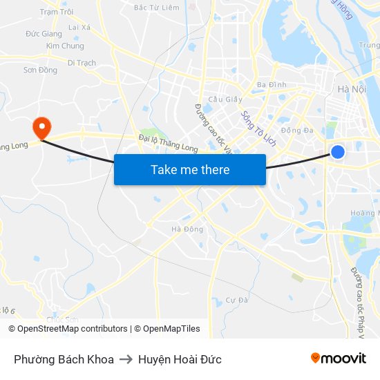 Phường Bách Khoa to Huyện Hoài Đức map