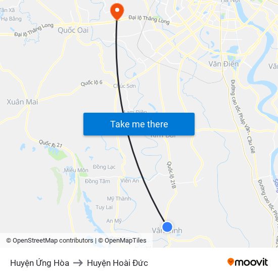 Huyện Ứng Hòa to Huyện Hoài Đức map