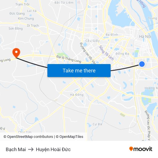 Bạch Mai to Huyện Hoài Đức map