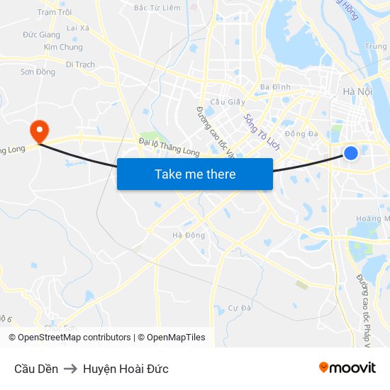 Cầu Dền to Huyện Hoài Đức map