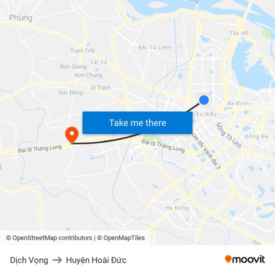 Dịch Vọng to Huyện Hoài Đức map