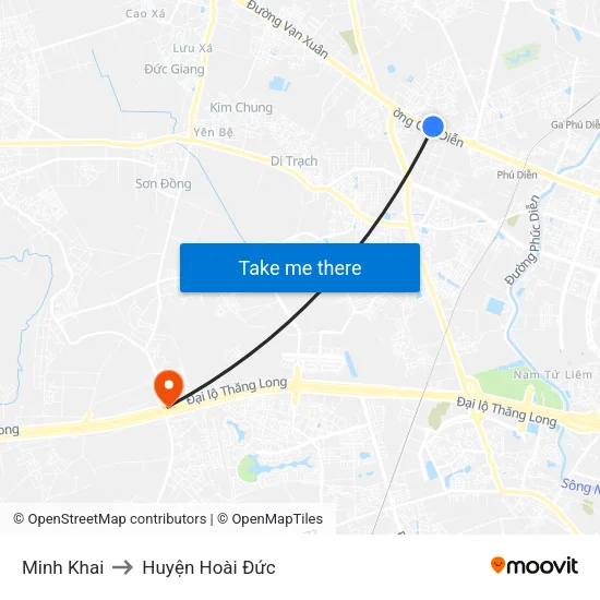 Minh Khai to Huyện Hoài Đức map