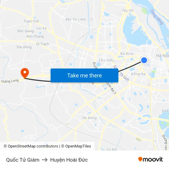 Quốc Tử Giám to Huyện Hoài Đức map