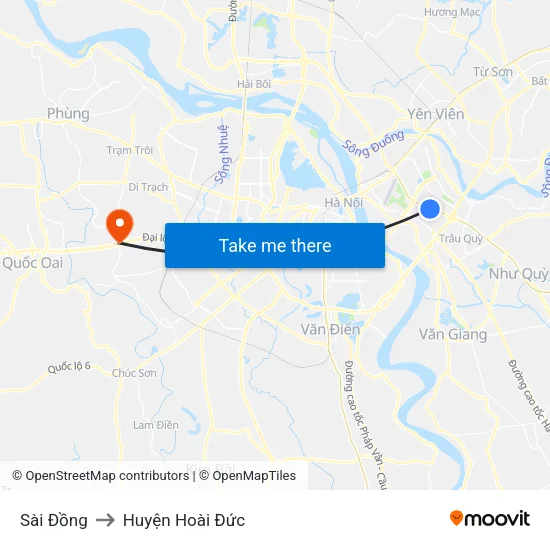 Sài Đồng to Huyện Hoài Đức map