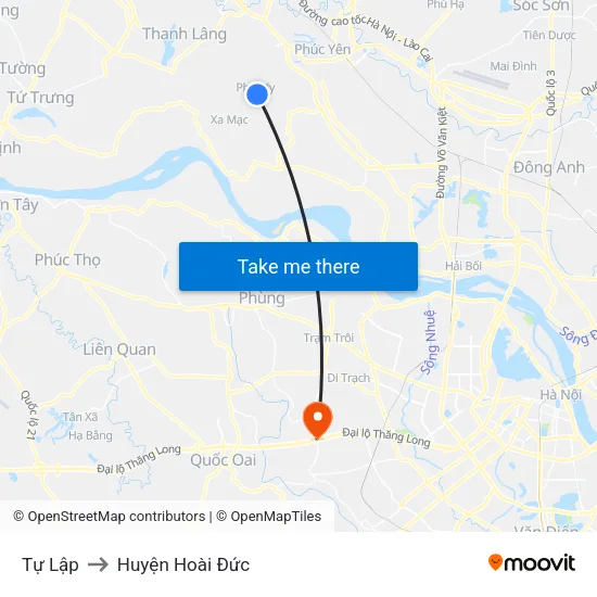 Tự Lập to Huyện Hoài Đức map