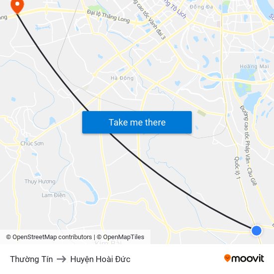 Thường Tín to Huyện Hoài Đức map