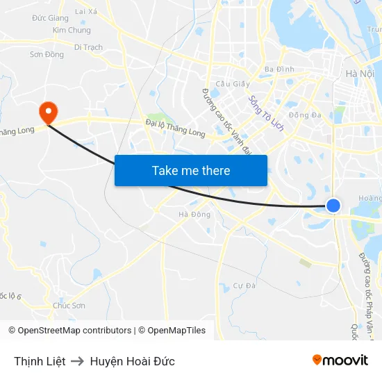 Thịnh Liệt to Huyện Hoài Đức map