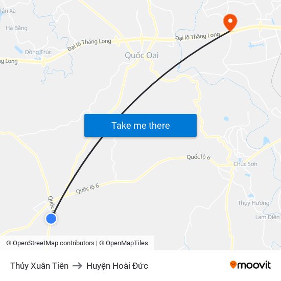 Thủy Xuân Tiên to Huyện Hoài Đức map