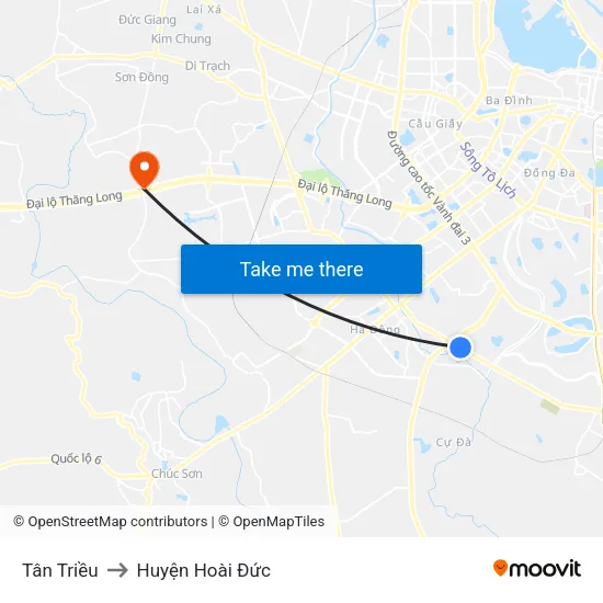 Tân Triều to Huyện Hoài Đức map