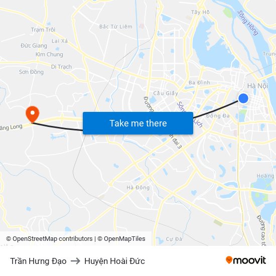 Trần Hưng Đạo to Huyện Hoài Đức map