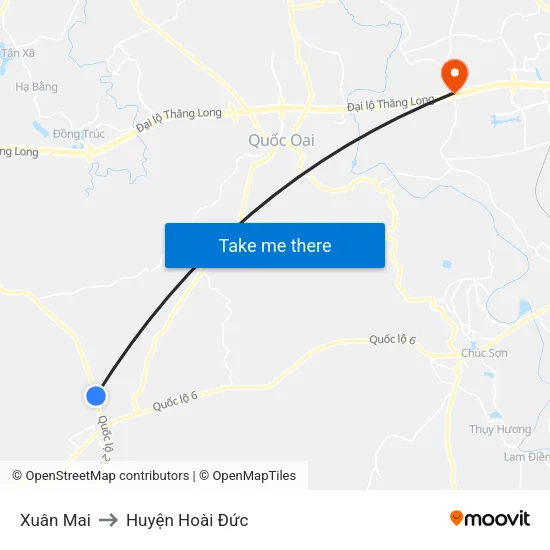 Xuân Mai to Huyện Hoài Đức map
