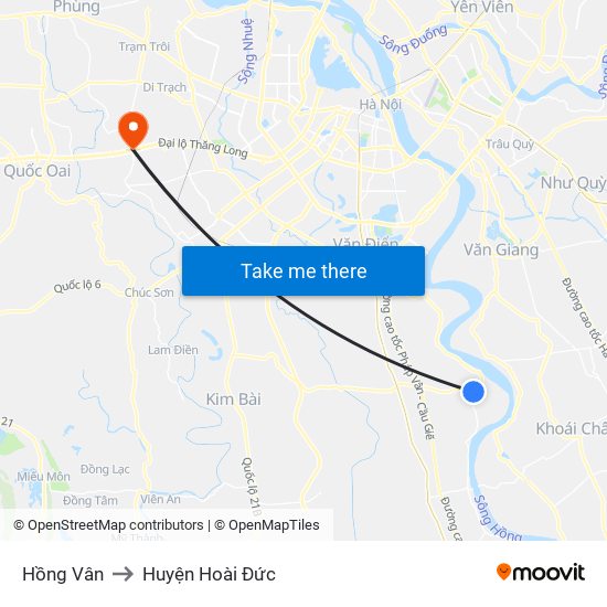 Hồng Vân to Huyện Hoài Đức map