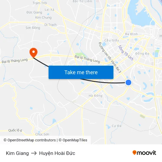 Kim Giang to Huyện Hoài Đức map