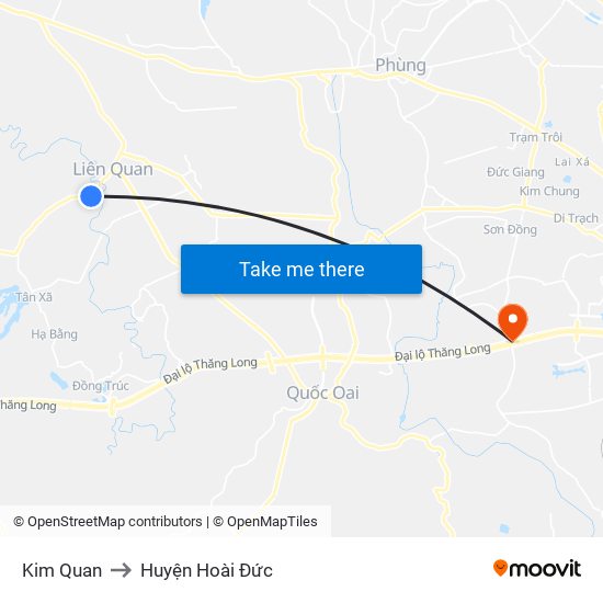 Kim Quan to Huyện Hoài Đức map