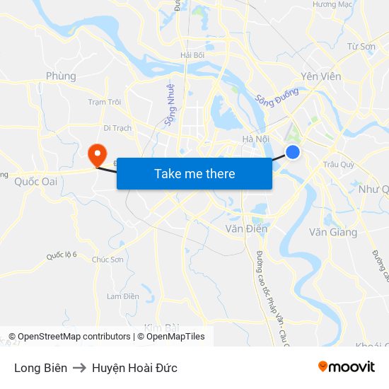 Long Biên to Huyện Hoài Đức map