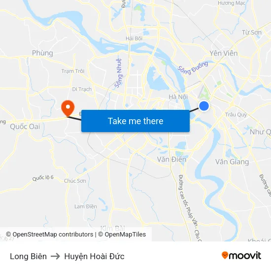 Long Biên to Huyện Hoài Đức map