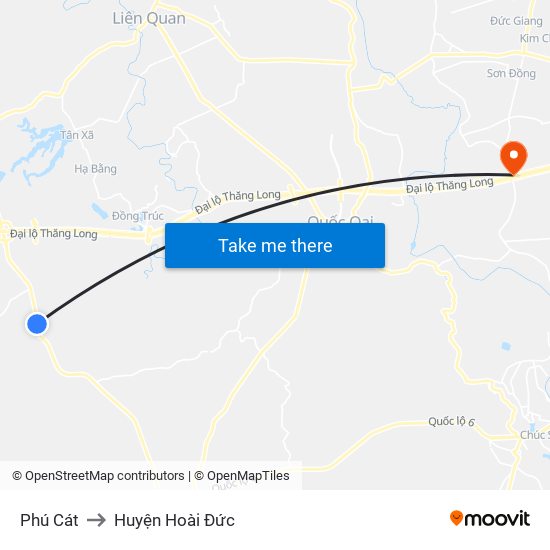 Phú Cát to Huyện Hoài Đức map