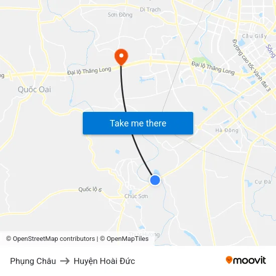 Phụng Châu to Huyện Hoài Đức map