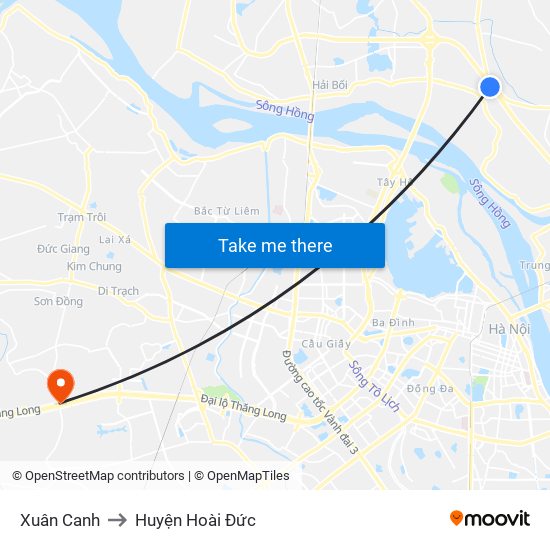 Xuân Canh to Huyện Hoài Đức map