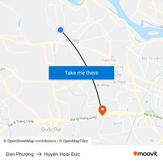 Đan Phượng to Huyện Hoài Đức map