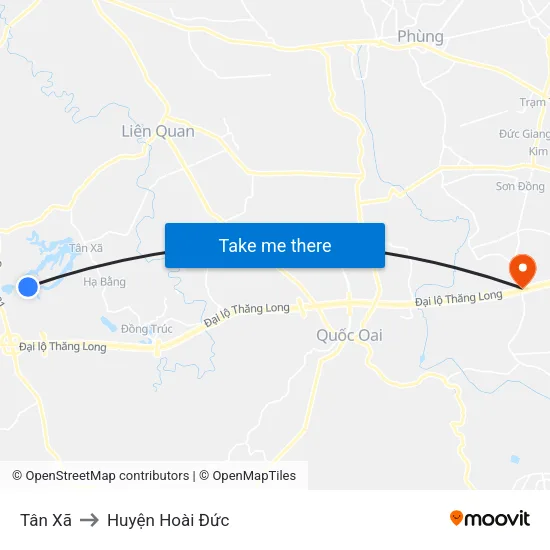 Tân Xã to Huyện Hoài Đức map