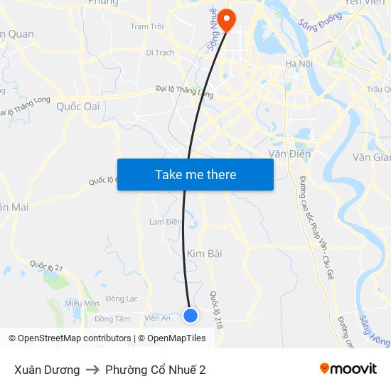 Xuân Dương to Phường Cổ Nhuế 2 map