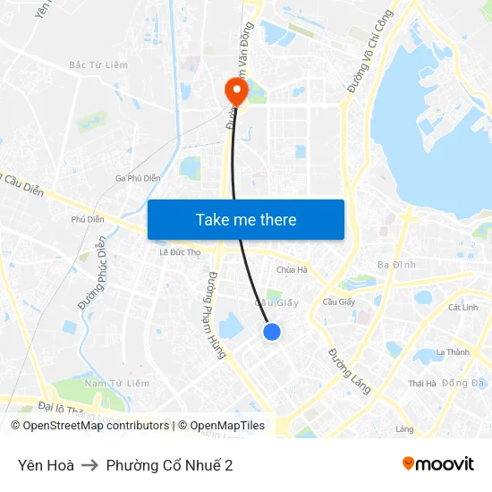 Yên Hoà to Phường Cổ Nhuế 2 map