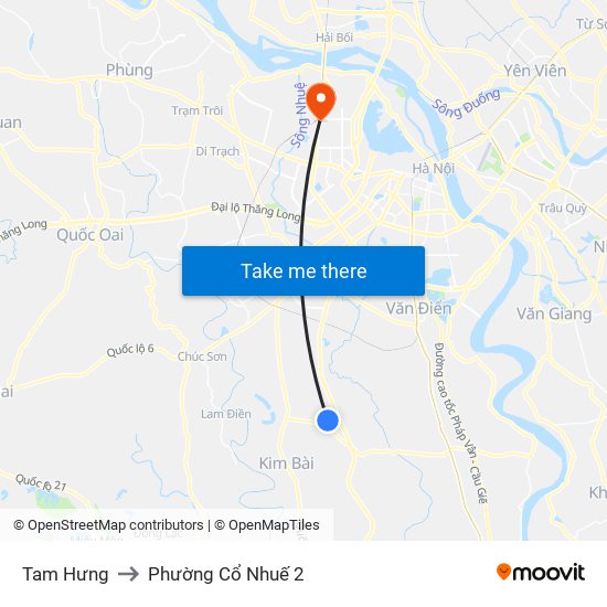 Tam Hưng to Phường Cổ Nhuế 2 map