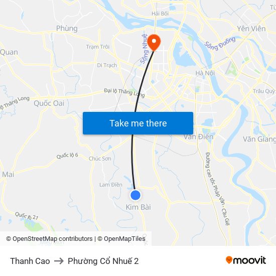 Thanh Cao to Phường Cổ Nhuế 2 map